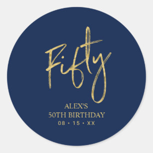 Sticker Rond Gold & Navy Lettering Cinquante-50e Anniversaire F