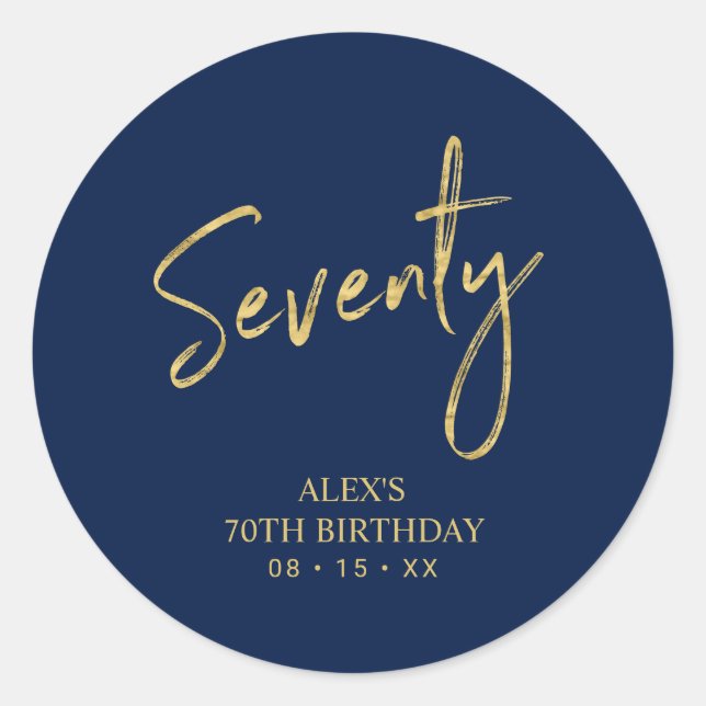 Sticker Rond Gold & Navy Lettering Soixante-dix-70e anniversair (Devant)