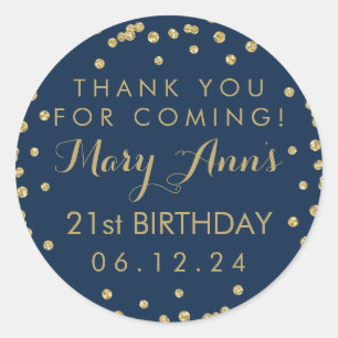 Sticker Rond Gold Navy Merci bleu 21e anniversaire Confetti