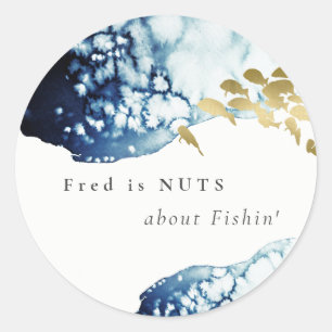 Sticker Rond Gold Navy Poissons sous-marins À propos de la pêch