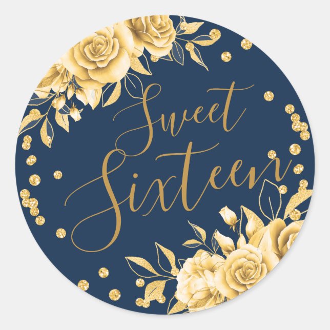 Sticker Rond Gold Navy Sweet 16 Anniversaire Parties scintillan (Devant)