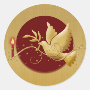 Sticker Rond Gold Noël colombe de la paix christian évènement b