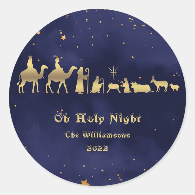 Sticker Rond Gold Oh Holy Night Noël Customisé (Devant)