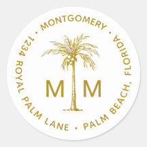 Gold Palm Tree Monogramme Tropical Adresse de reto