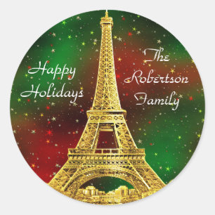 Sticker Rond Gold Paris Skyline #2 Christmas Starry