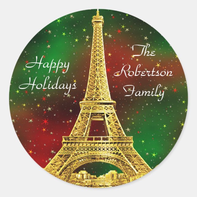 Sticker Rond Gold Paris Skyline #2 Christmas Starry (Devant)