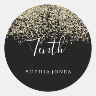 Sticker Rond Gold Parties scintillant Confetti Black 10e annive