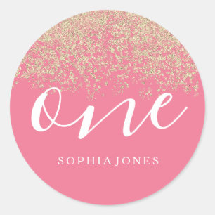Sticker Rond Gold Parties scintillant Confetti rose 1er anniver