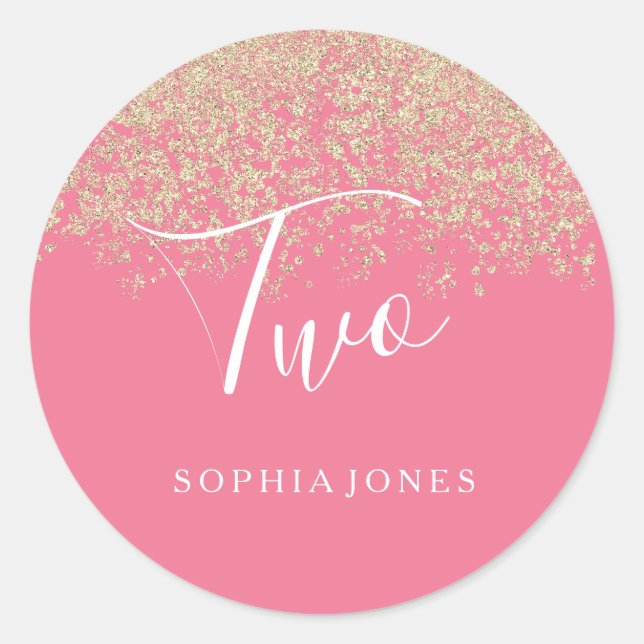 Sticker Rond Gold Parties scintillant Confetti rose 2e annivers (Devant)