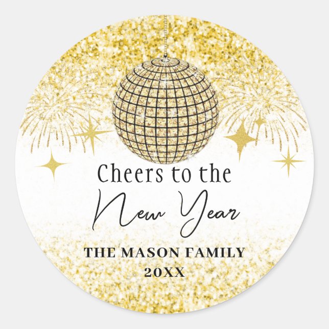 Sticker Rond Gold Parties scintillant New Years Eve Party Disco (Devant)