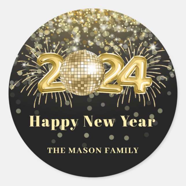 Sticker Rond Gold Parties scintillant New Years Eve Party Disco (Devant)