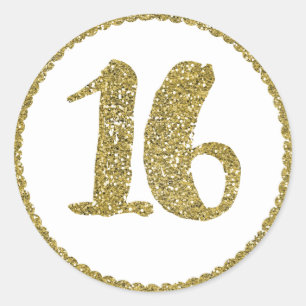Sticker Rond Gold Parties scintillant Sweet 16 16E fête d'anniv