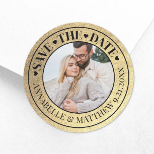 Sticker Rond Gold Photo Wedding Enregistrer La Date