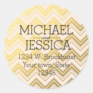 Sticker Rond Gold Pink Chevron Adresse personnalisée