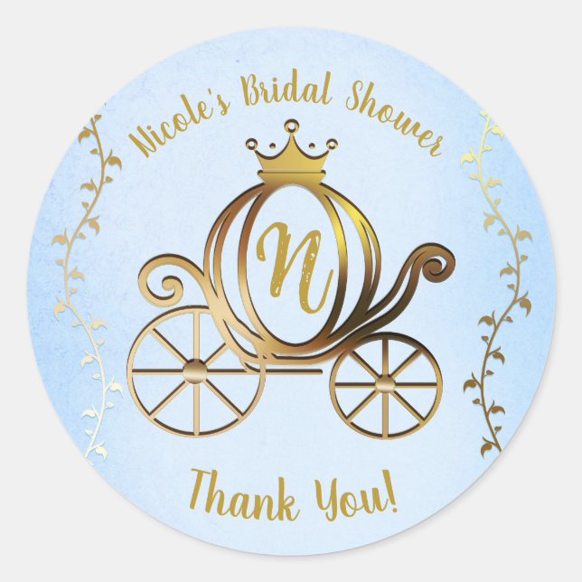 Sticker Rond Gold Princess Carriage Blue Storybook Royal (Devant)