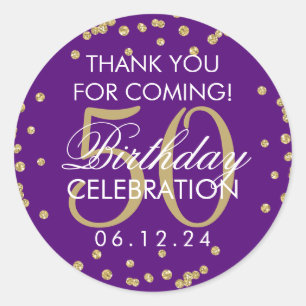 Sticker Rond Gold Purple 50 Anniversaire Merci Confetti