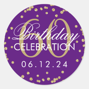 Sticker Rond Gold Purple 60e anniversaire Faux Parties scintill