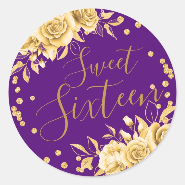 Sticker Rond Gold Purple Sweet 16 Anniversaire Parties scintill (Devant)