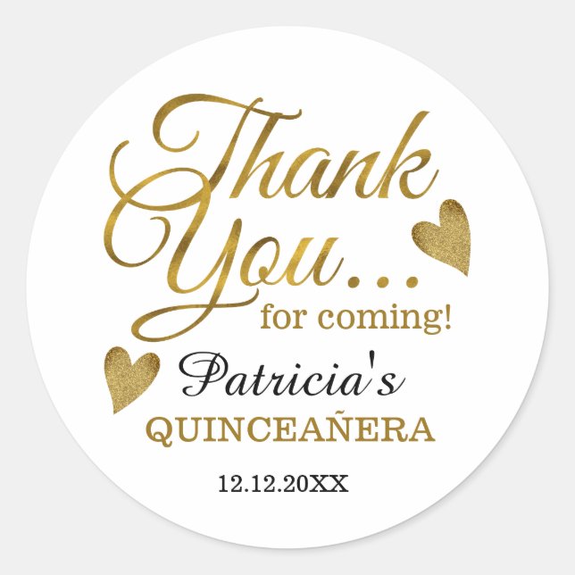 Sticker Rond Gold Quinceañera 15e anniversaire Merci de fête (Devant)
