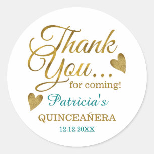 Sticker Rond Gold Quinceañera turquoise 15ème anniversaire de f