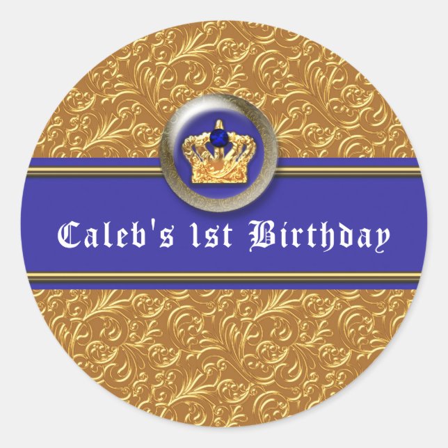 Sticker Rond Gold & Royal Blue Crown fête d'anniversaire Favori (Devant)