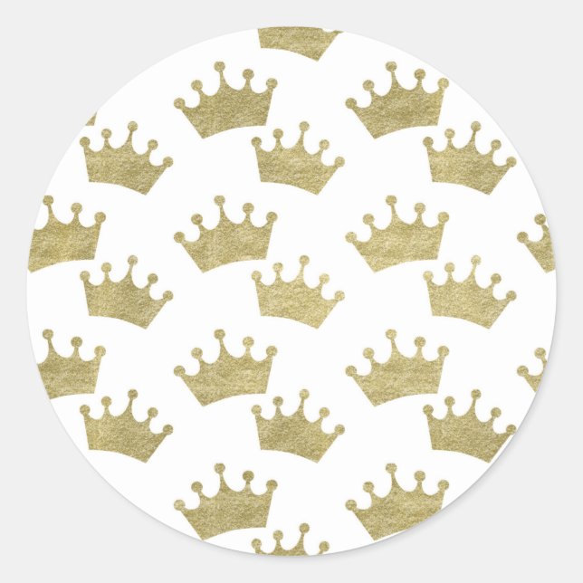 Sticker Rond Gold Royal Crowns Fairytale Princess Baby shower (Devant)