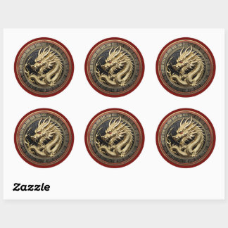 Sticker Rond Gold Sacred Eastern Dragon Medallion