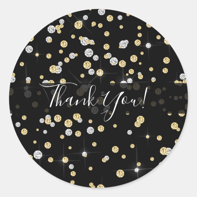Sticker Rond Gold & Silver Diamond Bling Confetti Black Faveur (Devant)