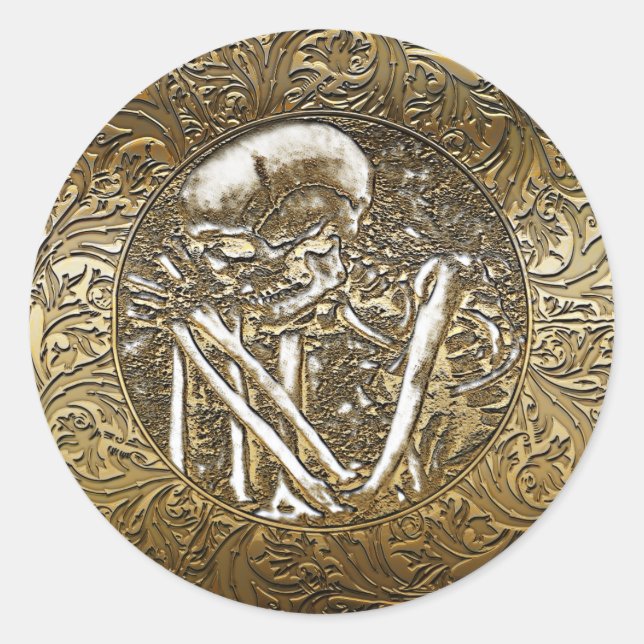 Sticker Rond Gold Skeleton Skull Vintage (Devant)