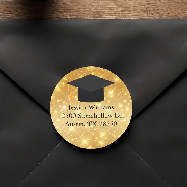 Sticker Rond Gold Sparkle Graduation Chic Adresse de retour (Créateur téléchargé)