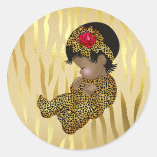 Sticker Rond Gold Sparkle Zebra Imprimer avec Bébé dormant