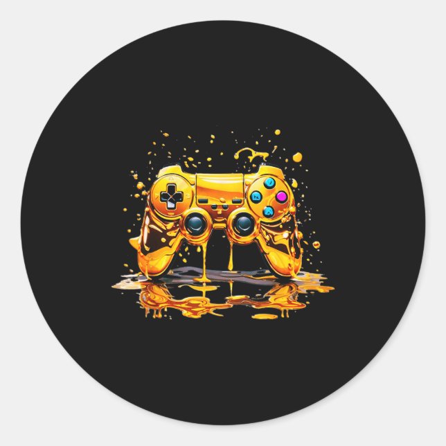 Sticker Rond Gold Splash Video Game Controller Golden Gamer Gam (Devant)