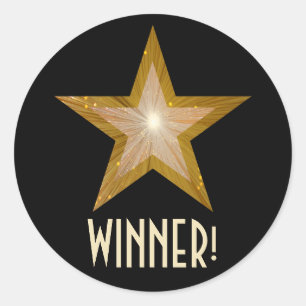 Sticker Rond Gold Star 'GAGNANT' collant rond noir