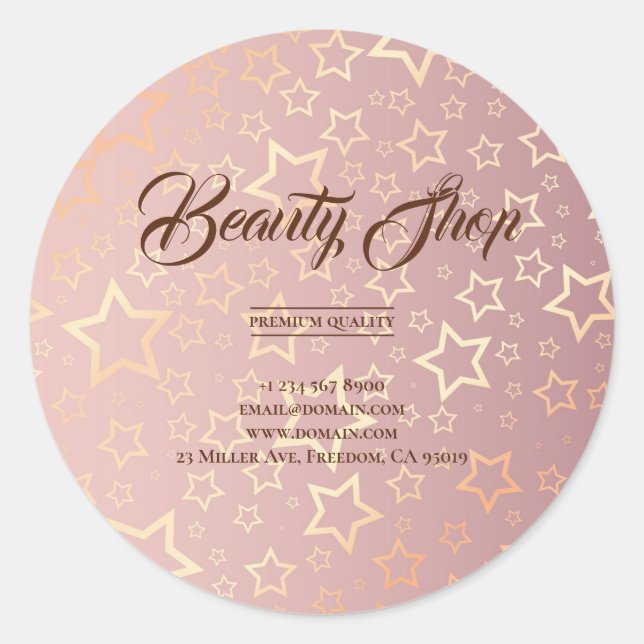 Sticker Rond Gold Stars Rose Beauté Shop Luxe Elégant tendance (Devant)
