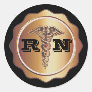 Sticker Rond Gold Tone Caduceus RN Nurse MÉDICALE