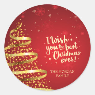 Sticker Rond Gold Tree Je Vous Souhaite Le Meilleur Noël Jamais