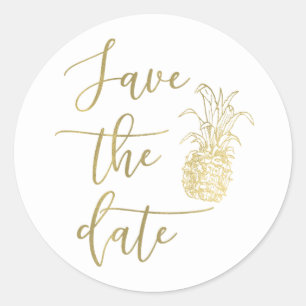 Sticker Rond Gold Tropical Elegant Pineapple Enregistrer le typ