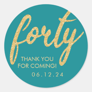 Sticker Rond Gold Turquoise 40 Anniversaire Merci Parties scint