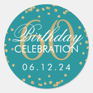 Sticker Rond Gold Turquoise 60e anniversaire Faux Parties scint