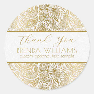 Sticker Rond Gold Vintage Floral Lace Thank You Typography