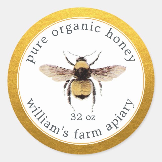 Sticker Rond Gold White Honey Jar Label (Devant)