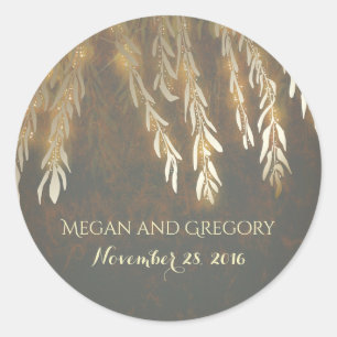 Sticker Rond Gold Willow Tree Branches Mariage vintage