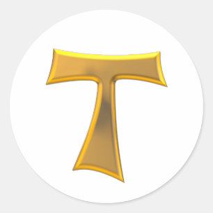 Sticker Rond Golden 3-D Look Franciscan Tau Cross