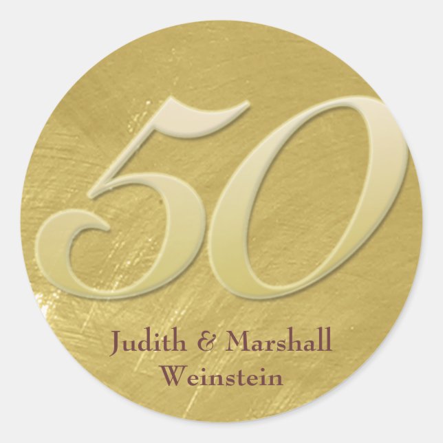 Sticker Rond Golden (50e) Anniversaire Faux Metal-Look (Devant)