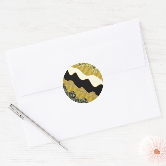 Sticker Rond Golden Abstrait Wave Modern Gold Glam tendance (Enveloppe)