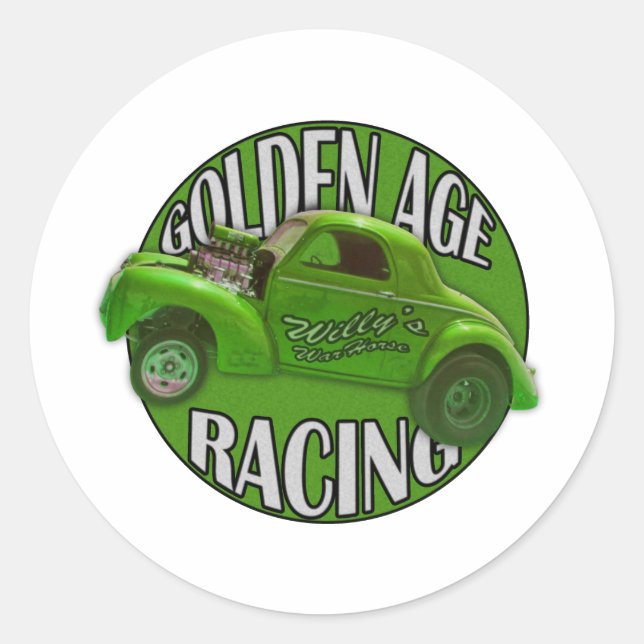 Sticker Rond Golden Age Willys Gasser Drag Racing Lime (Devant)