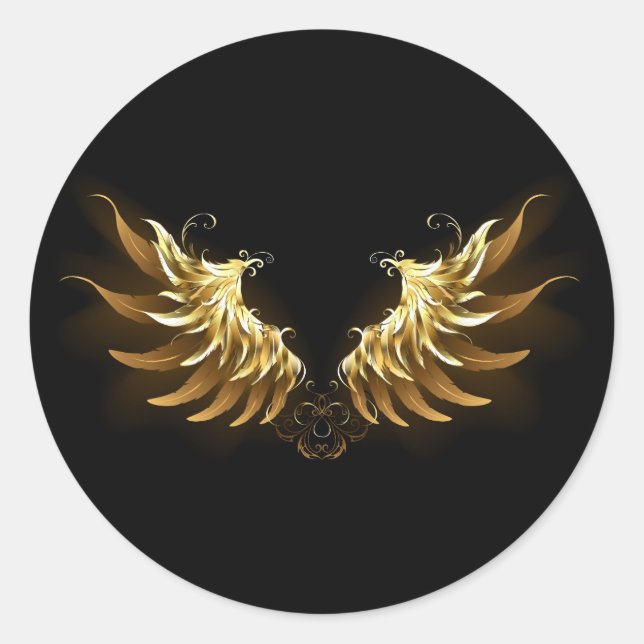 Sticker Rond Golden Angel Wings on Black background (Devant)