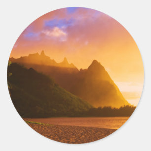 Sticker Rond Golden beach sunset