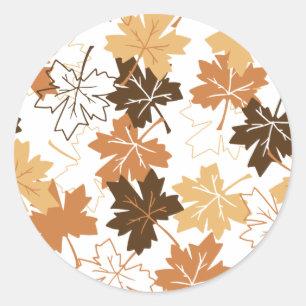 Sticker Rond Golden Brown Automne Motif Blanc Ver