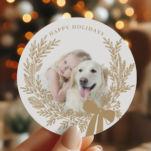 Sticker Rond Golden Brown Christmas Wreath Photo